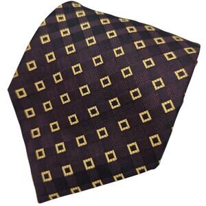 Bocara Mens Tie Burgundy Gold Geometric Foulard Silk XL Handmade Necktie XL 60"